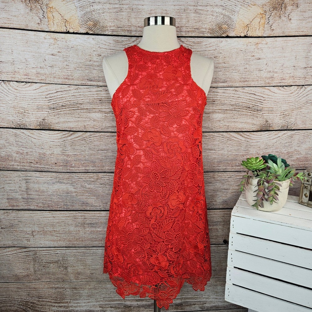 Lovers + Friends Caspian Red Floral Lace Sleeveless Mini Dress XS